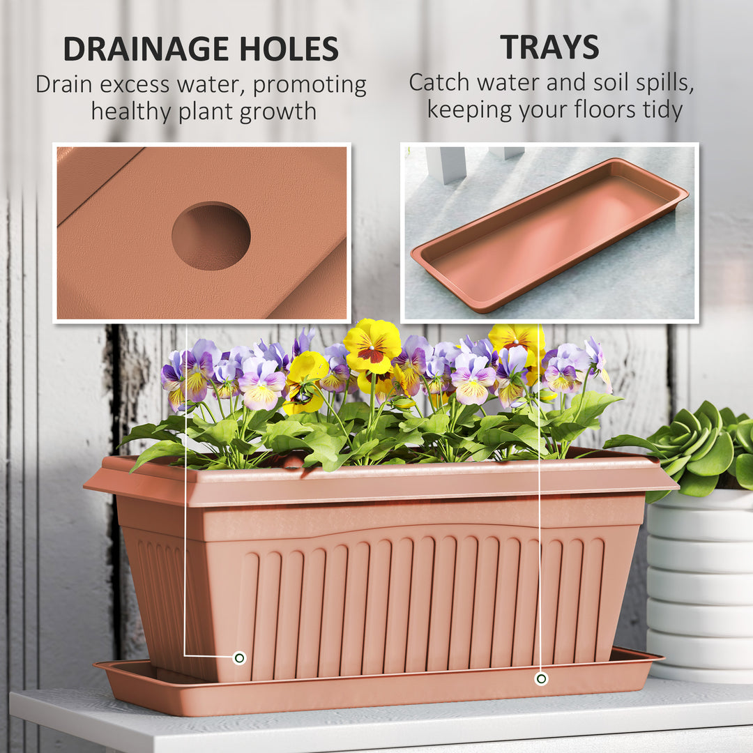 Outsunny 7 Pack 15.7" Plastic Flower Planters with Drainage Holes and Trays, Plant Pots for Indoor Outdoor Plants, Green