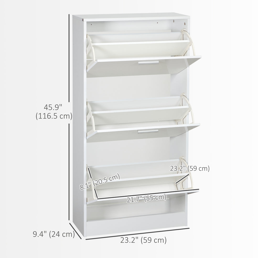 HOMCOM Slim Shoe Storage with 3 Flip Drawers and Adjustable Shelves Shoe Cabinet Organizer for 15 Pair, High Gloss White