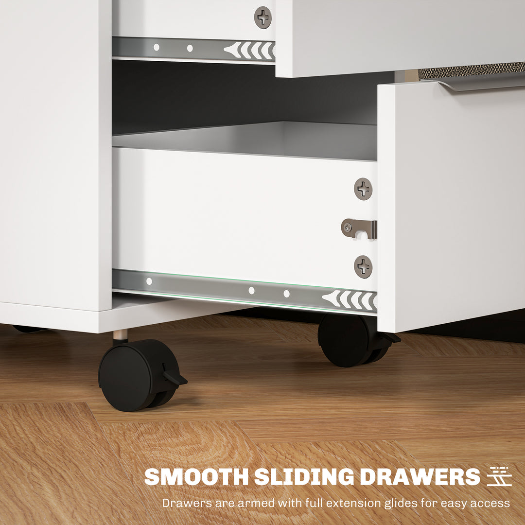 HOMCOM 3 Drawer File Cabinet with Wheels, Vertical Filing Cabinet with Lock, Grey