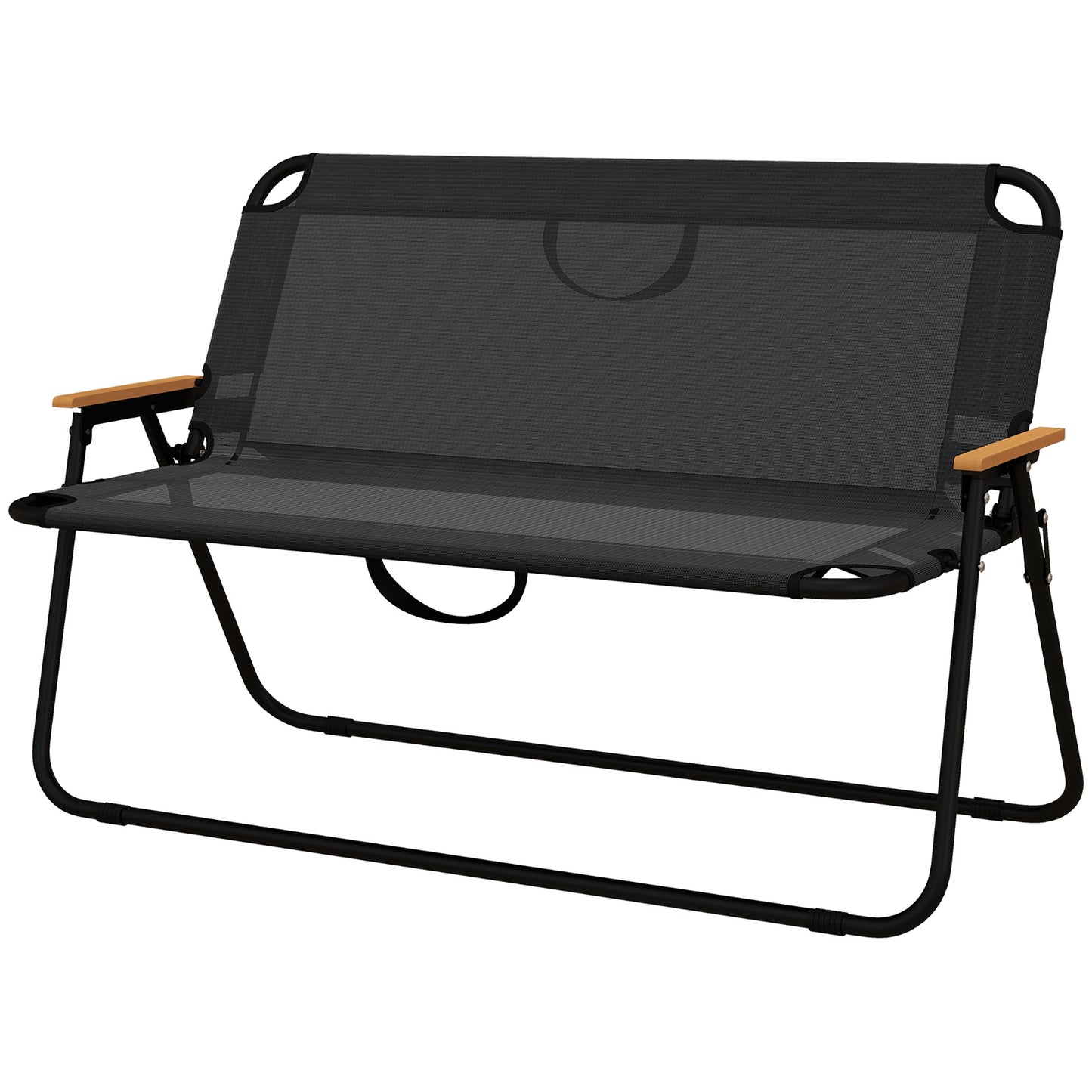 Outsunny Double Folding Chair, Loveseat Camping Chair for 2 Person, Portable Outdoor Chair with Wood Armrest for Fishing Travel, Green