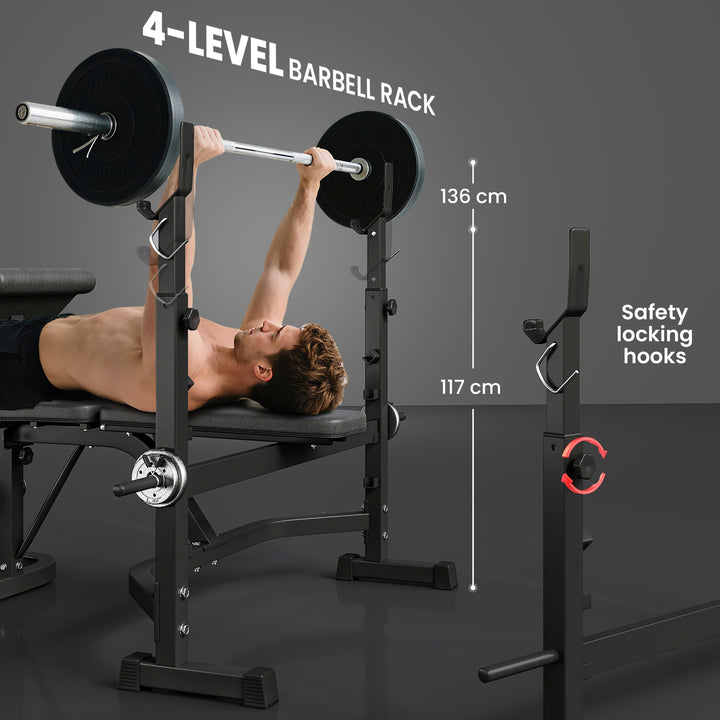 Soozier Press Bench, Heavy Duty Multiple Function Workout Adjustable Bench with Preacher Curl, Leg Developer