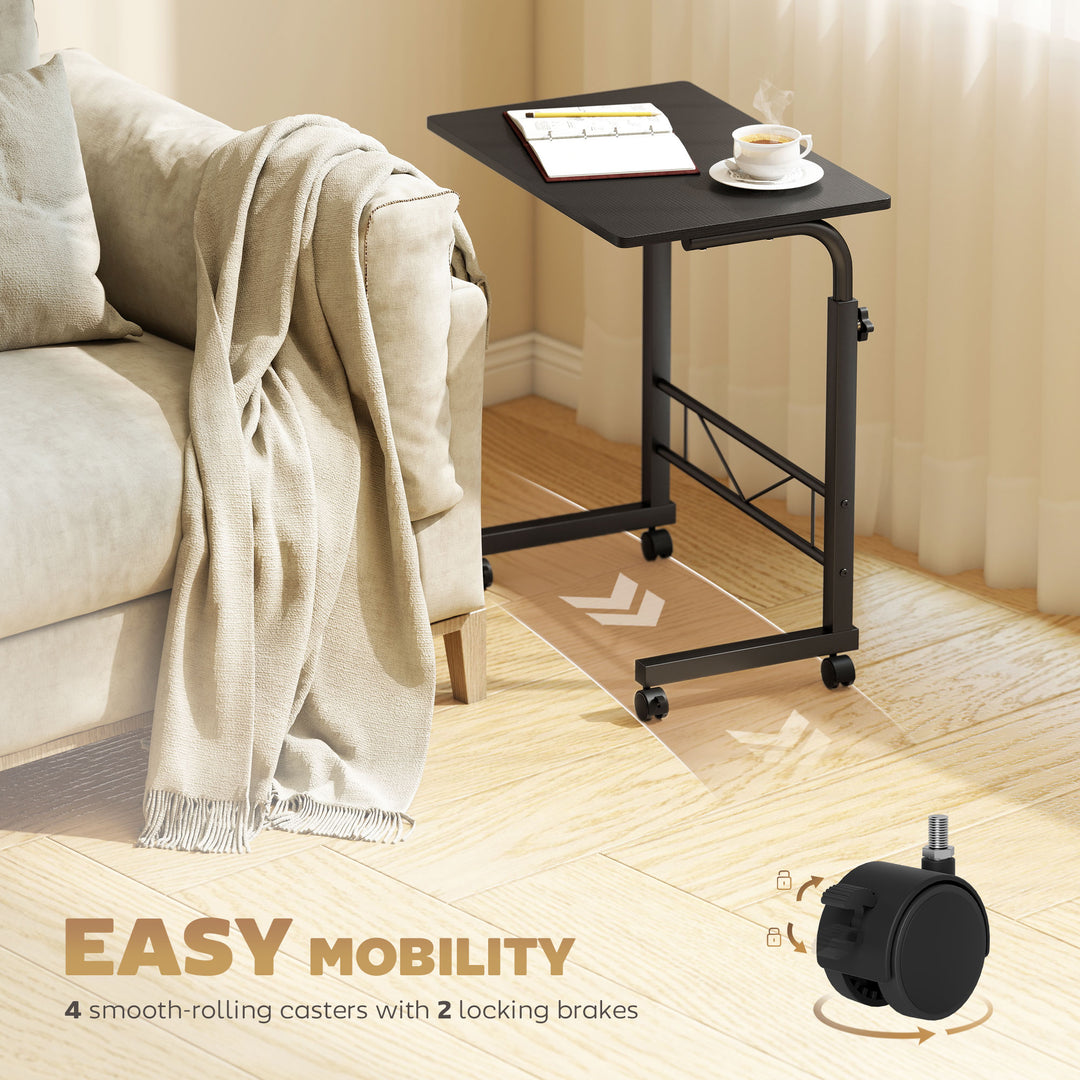 HOMCOM Mobile Standing Desk with Adjustable Height, 23.5 inch Stand Up Desk with Wheels, Natural Wood