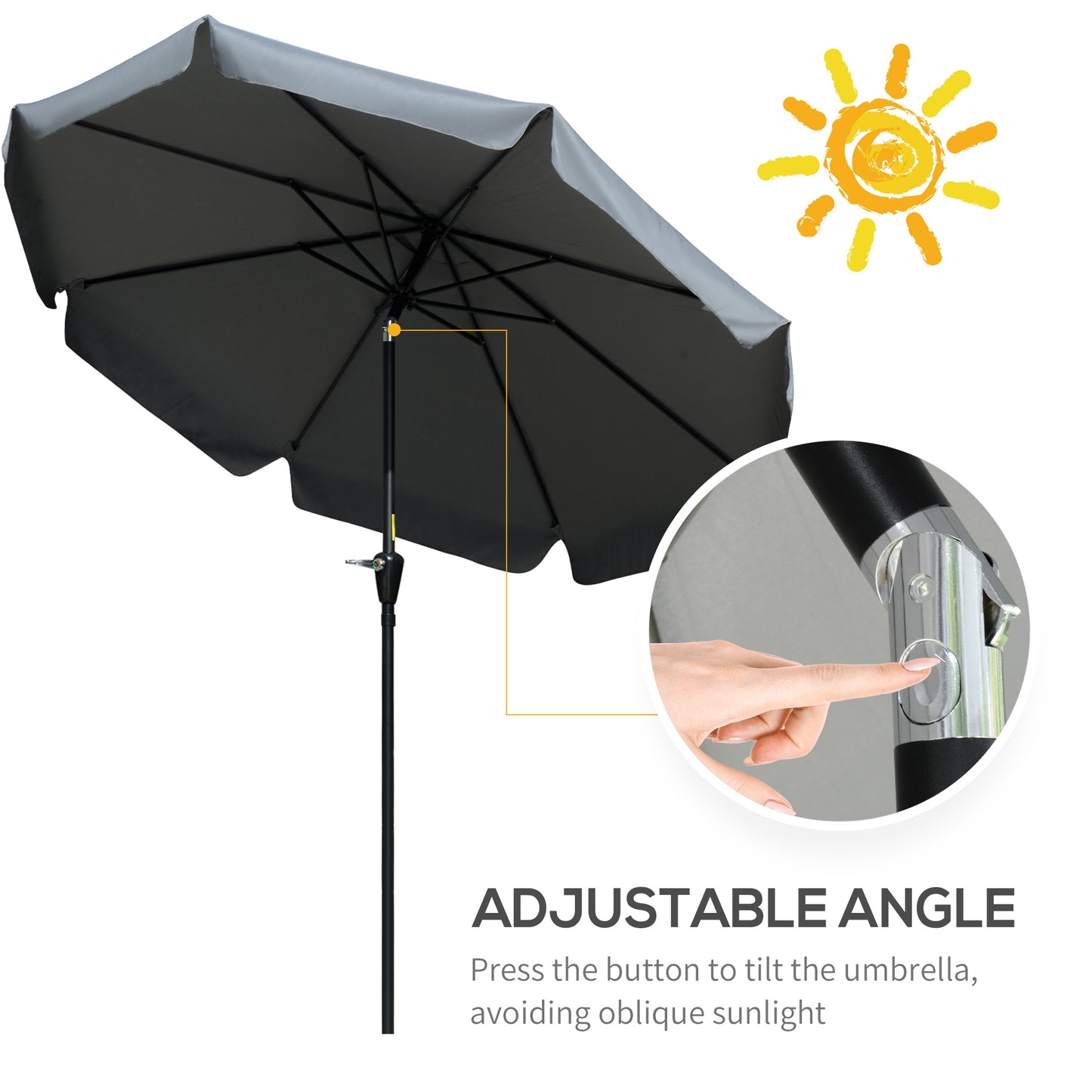 Outsunny 8.5 ft Outdoor Market Table Umbrella, Round Patio Umbrella with Tilt and Crank for Garden, Backyard, Deck, Wine Red