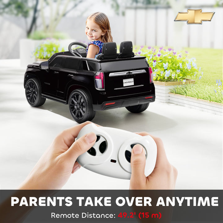 Aosom Licensed Chevrolet Tahoe Kids Ride on Car, 12V 7AH Toddler Electric Car with Parent Remote Control, 3 Speeds, Spring Suspension, LED Light, Horn, Music, Black