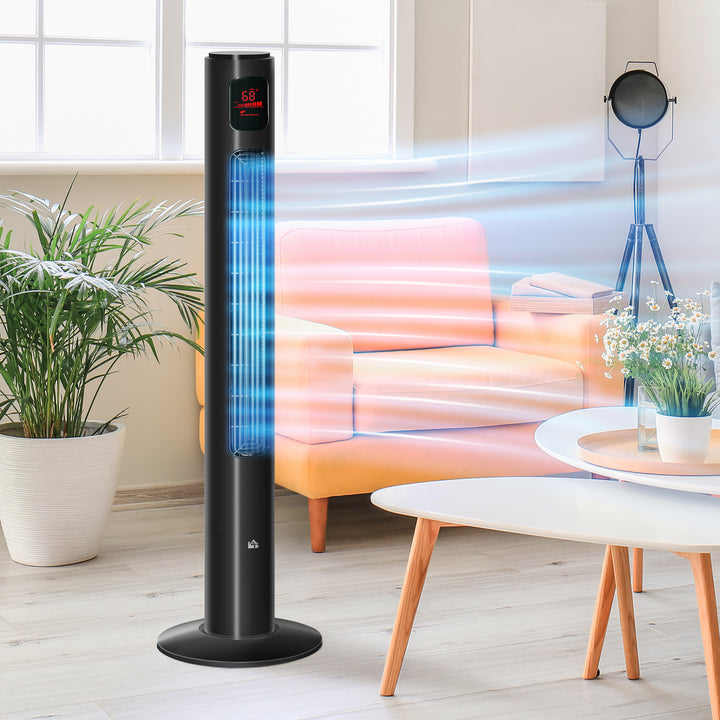HOMCOM Freestanding Tower Fan Cooling for Home Bedroom with Oscillating, 3 Speed, 12h Timer, LED Sensor Panel, Remote Controller, White