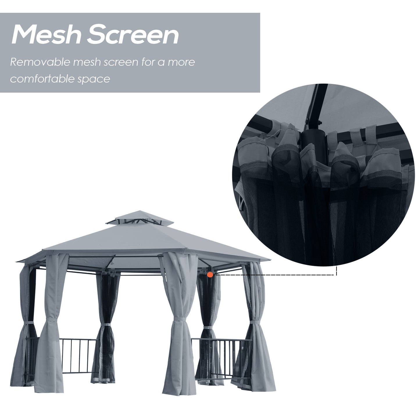 Outsunny 13ft Hexagon Gazebo Outdoor Canopy Shelter with Netting and Shaded Curtains Beige