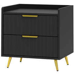 HOMCOM Bedside Table, Nightstand with 2 Drawers, Side End Table with Metal Legs for Bedroom, Black