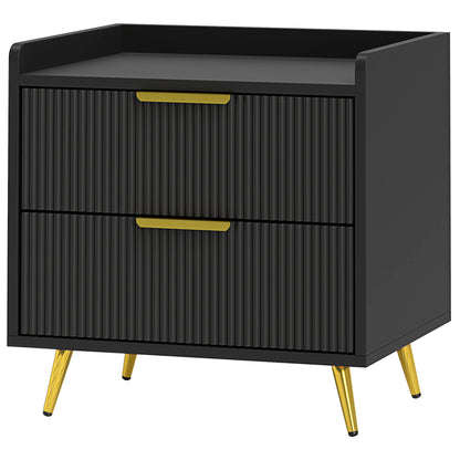 HOMCOM Bedside Table, Nightstand with 2 Drawers, Side End Table with Metal Legs for Bedroom, Black