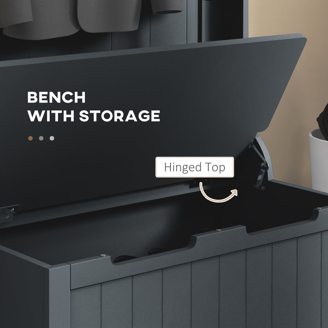 HOMCOM 3-In-1 Hall Tree with Coat Rack, Shoe Storage and Bench Seat, Entryway Bench with 4 Hooks for Hallway, Living Room, Black