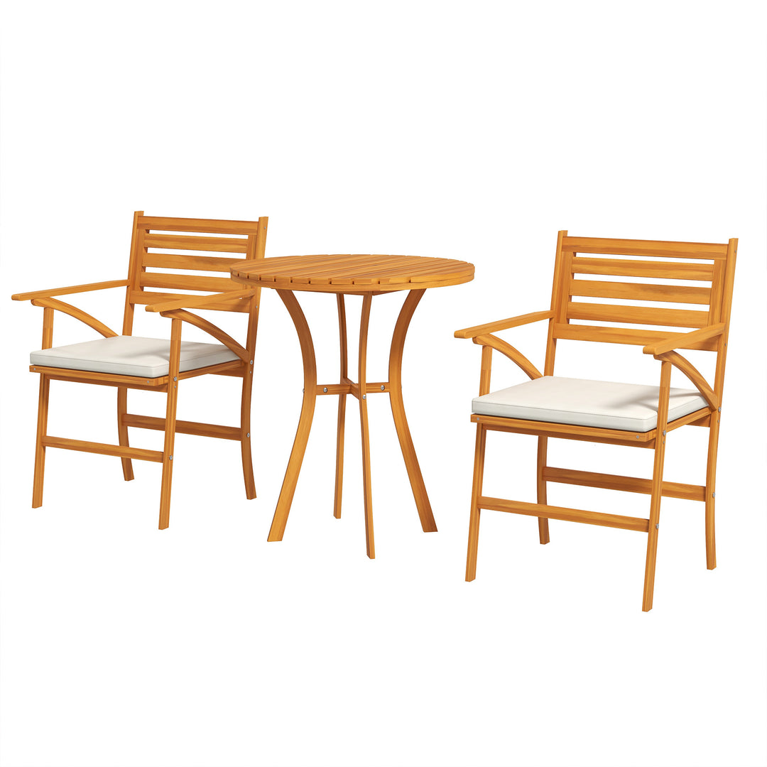 Outsunny 3 Piece Patio Set, Small Patio Table and Chairs, Wooden Outdoor Bistro Set w/ Cushions, Round Coffee Table, Brown