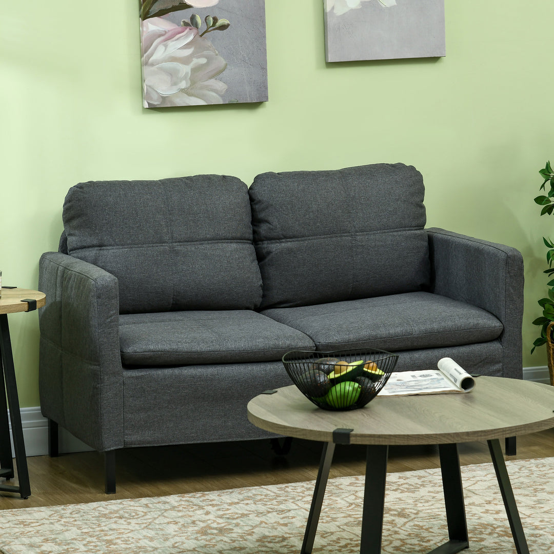 HOMCOM 53" 2 Seat Sofa, Upholstered Two Seater Couch with Sturdy Steel Legs for Bedroom, Living Room, Dark Grey