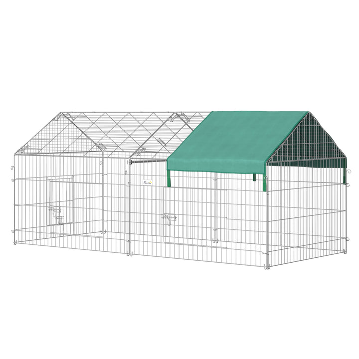 PawHut 87x41x41-IN Catio Rabbit Guinea Pig Cage Chicken Coop Run, Small Animal Enclousure Outdoor Indoor with Cover and Multiple Doors, Beige