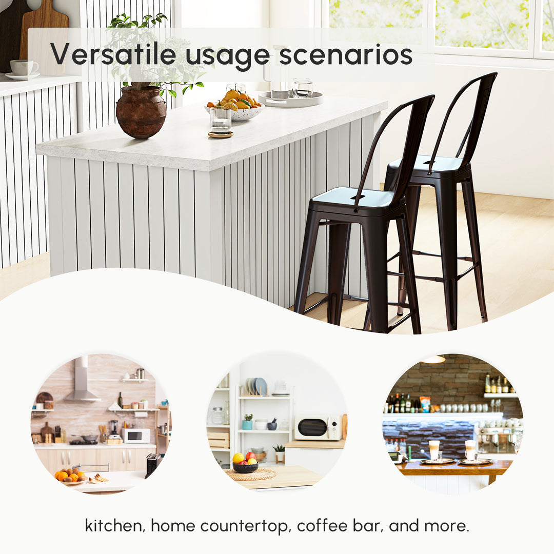 HOMCOM Swivel PU Leather Barstools Set of 2 Adjustable Bar Stools with Footrest Back for Kitchen Counter Dining Room Black