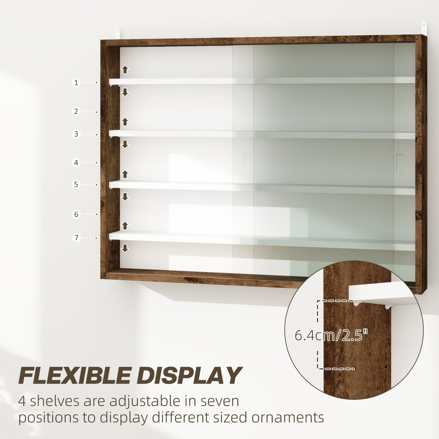 HOMCOM 5-Tier Display Cabinet, Shot Glass Display Case, Glass Curio Cabinet with 2 Glass Doors and 4 Adjustable Shelves, White