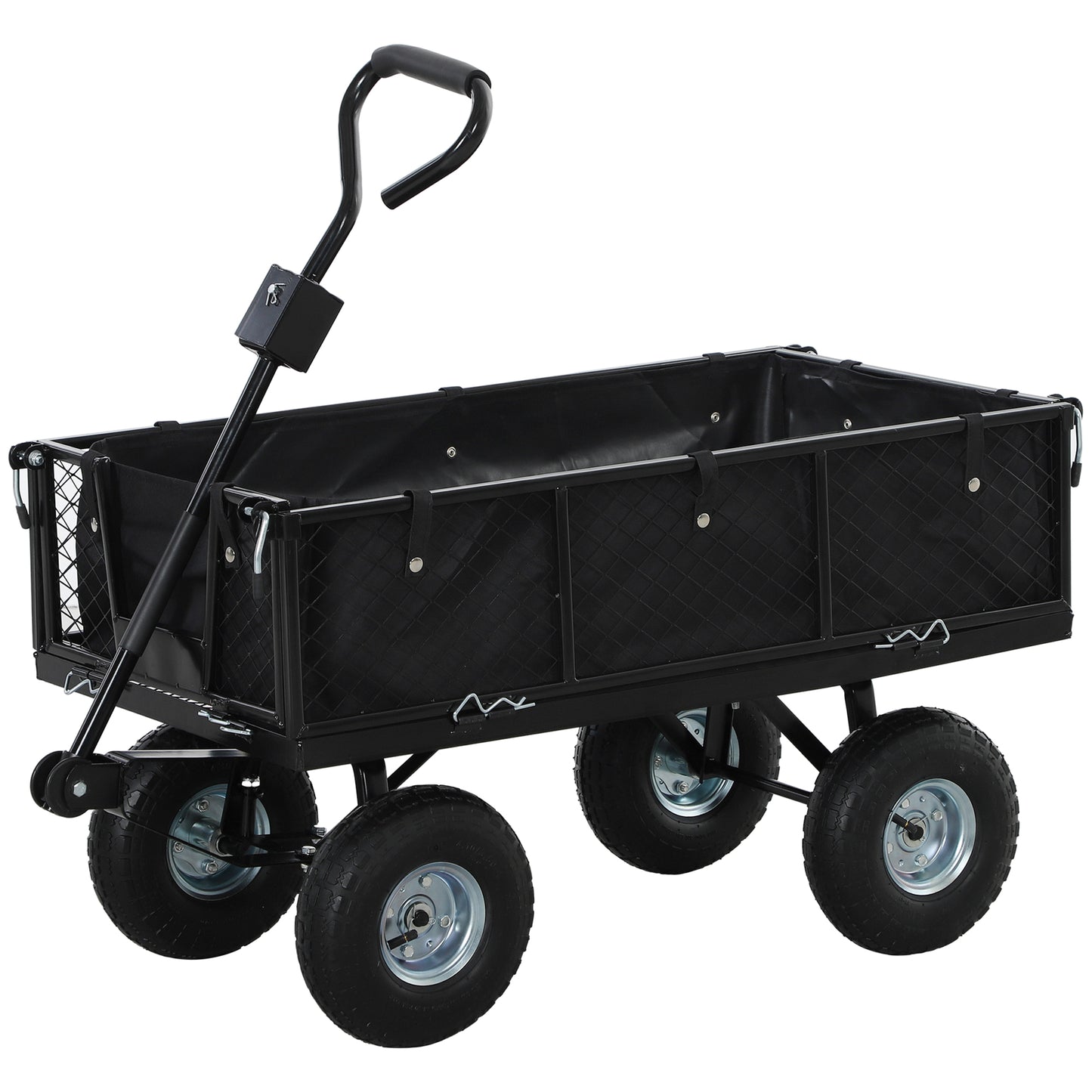 Outsunny 342L Utility Wagon Cart with Removable Mesh Sides to Convert into Flatbed for Beach Lawn Yard