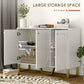HOMCOM Sideboard Buffet Cabinet with 4 Doors, Modern Storage Cabinet with Adjustable Shelves & Center Leg, White