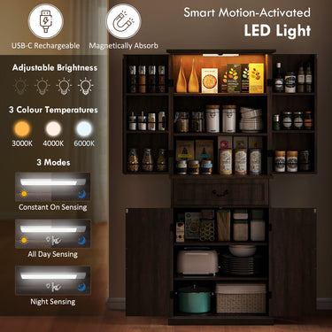 HOMCOM 71" LED Kitchen Pantry Cabinet, Farmhouse Storage Cabinet with Door Shelves, Distressed Brown