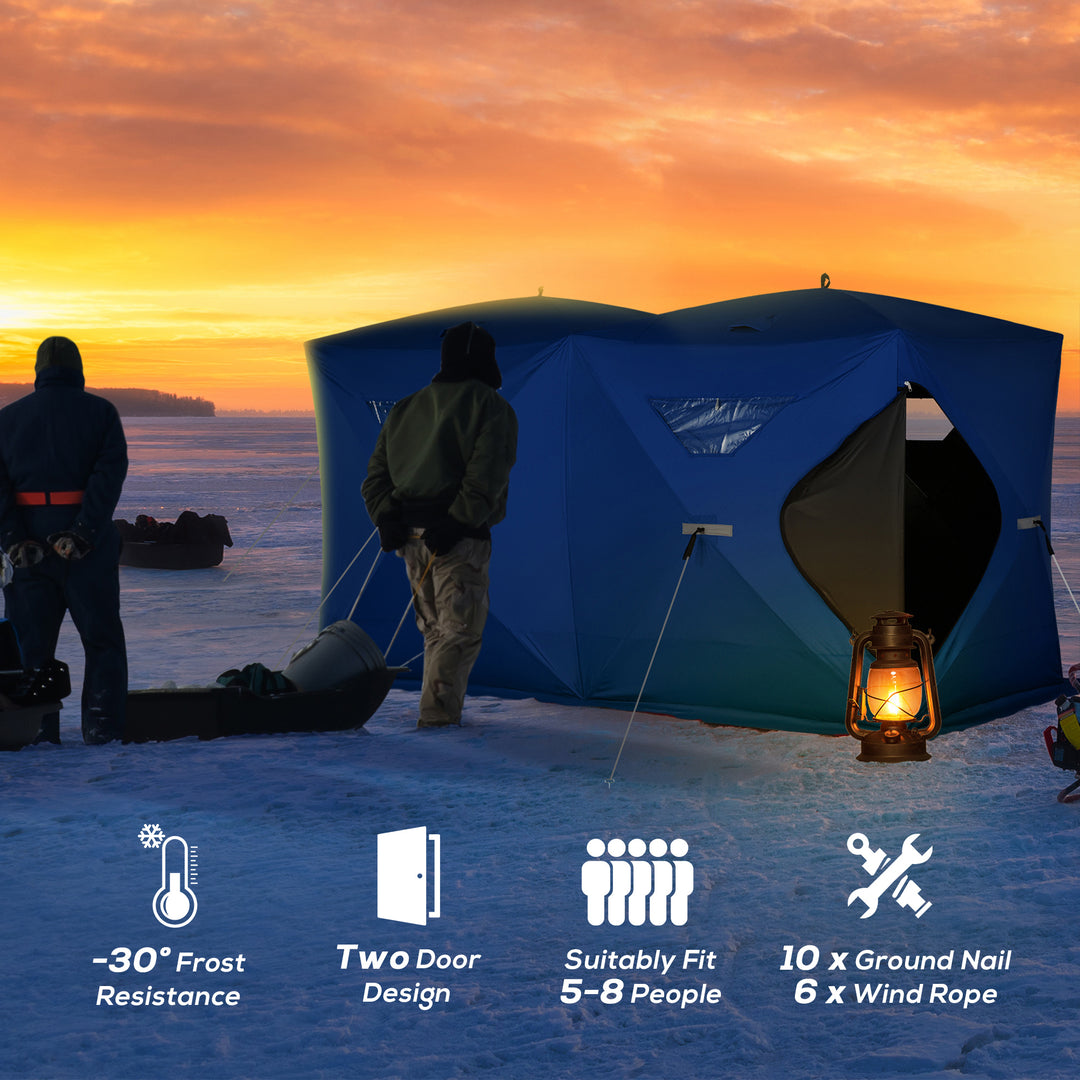 Outsunny 5-8 Person Pop-up Ice Fishing Shelter, Portable Ice Fishing Tent, Black