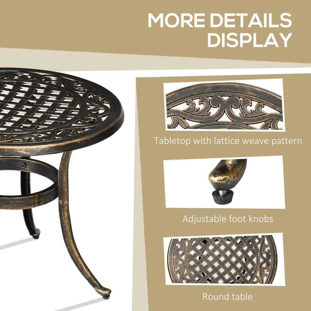 Outsunny Ф23.6" Round Outdoor Side Table, Cast Aluminum Frame Patio Coffee Side Desk for Patio, Garden, Balcony, Bronze