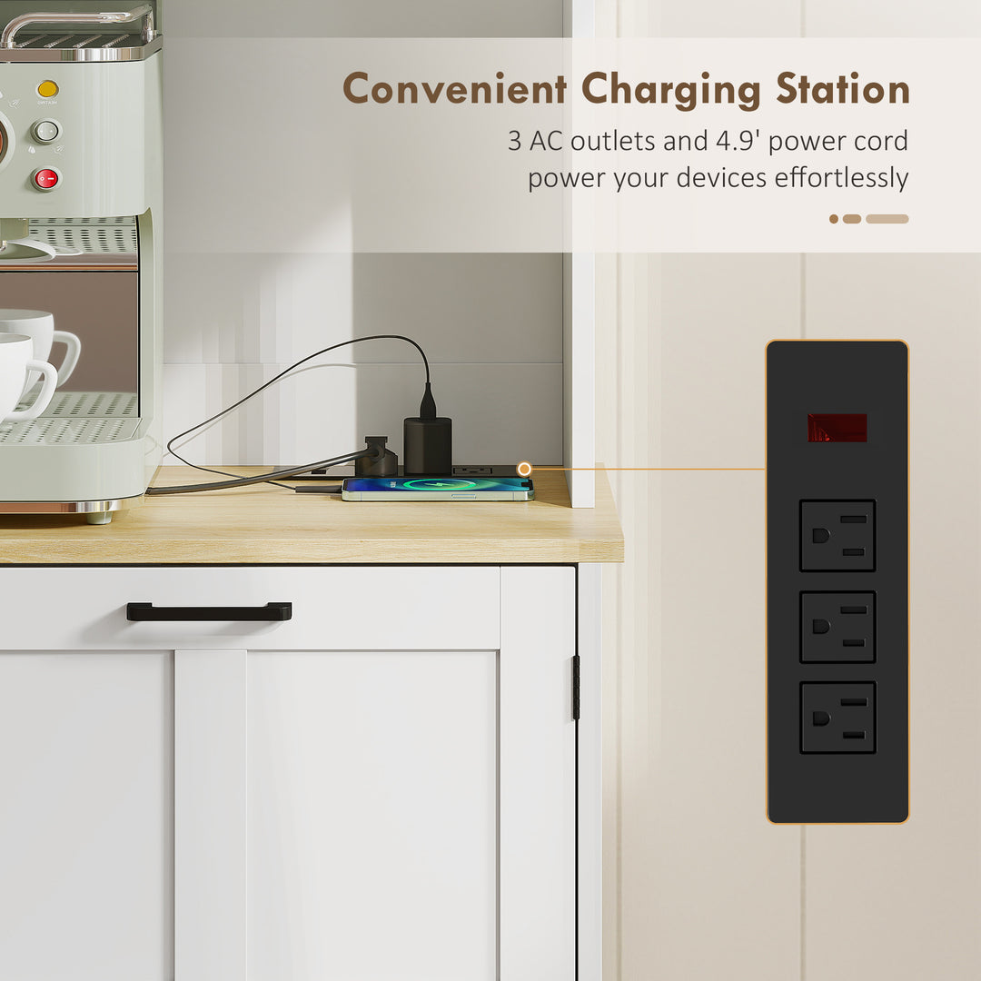 HOMCOM Kitchen Pantry Cabinet with Charging Station, 7 Gallon Trash Can Cabinet, Adjustable Shelves and Acrylic Doors, Black