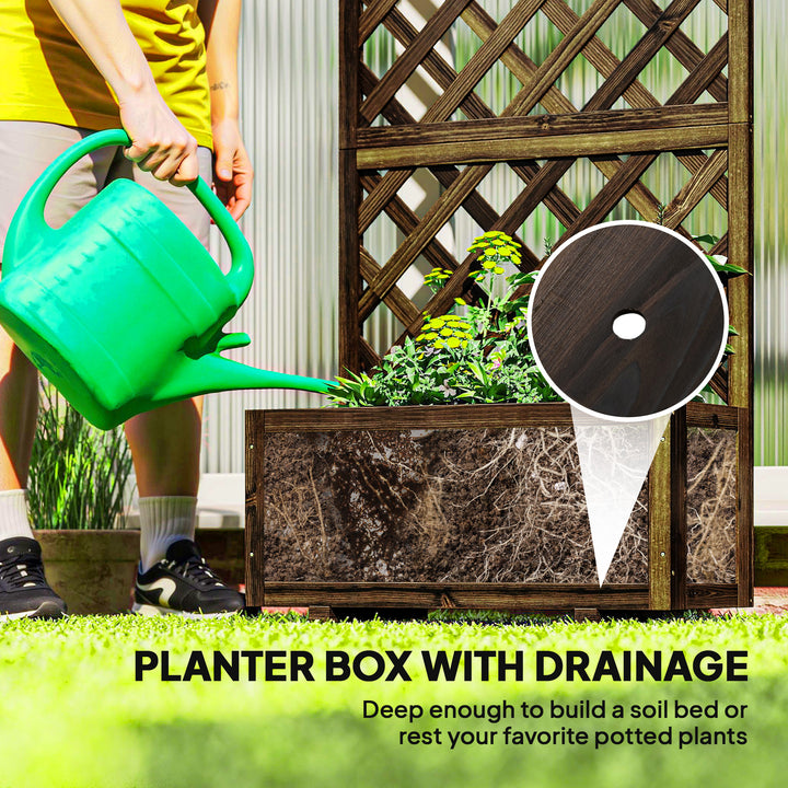 Outsunny 2.4 x 1 x 4.9 ft Garden Wooden Pine Trough Planter with Topped Trellis Climbing Plants Flower Raised Bed, Orange