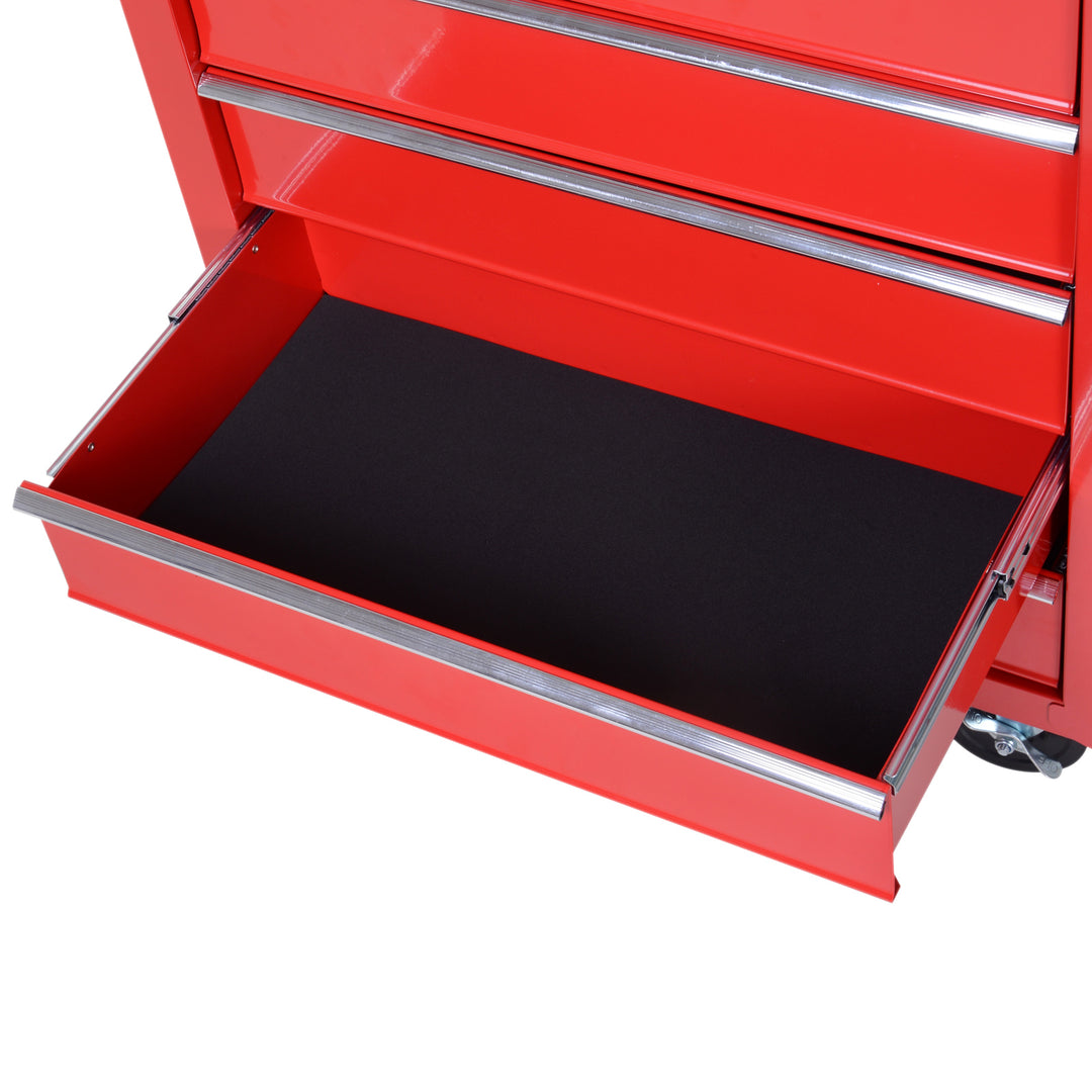 HOMCOM 5 Drawer Roller Tool Chest, Mobile Lockable Toolbox, Storage Organizer with Handle for Workshop Mechanics Garage, Red