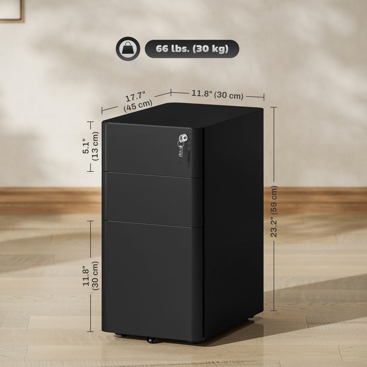 Vinsetto 3 Drawer Filing Cabinet, Lockable Steel Office Storage Cabinet with Hanging Bar for Letter, A4, Legal Files, White