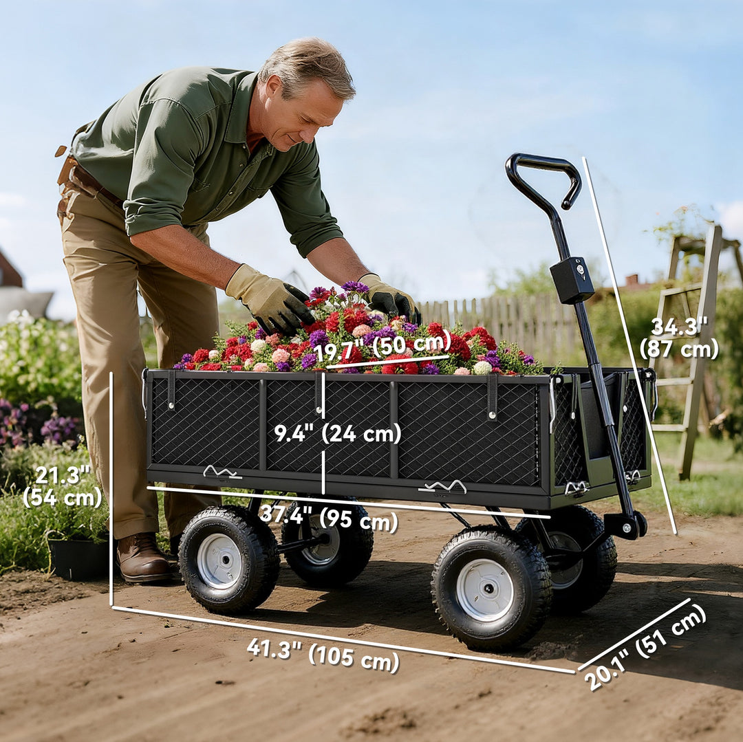 Outsunny 342L Utility Wagon Cart with Removable Mesh Sides to Convert into Flatbed for Beach Lawn Yard