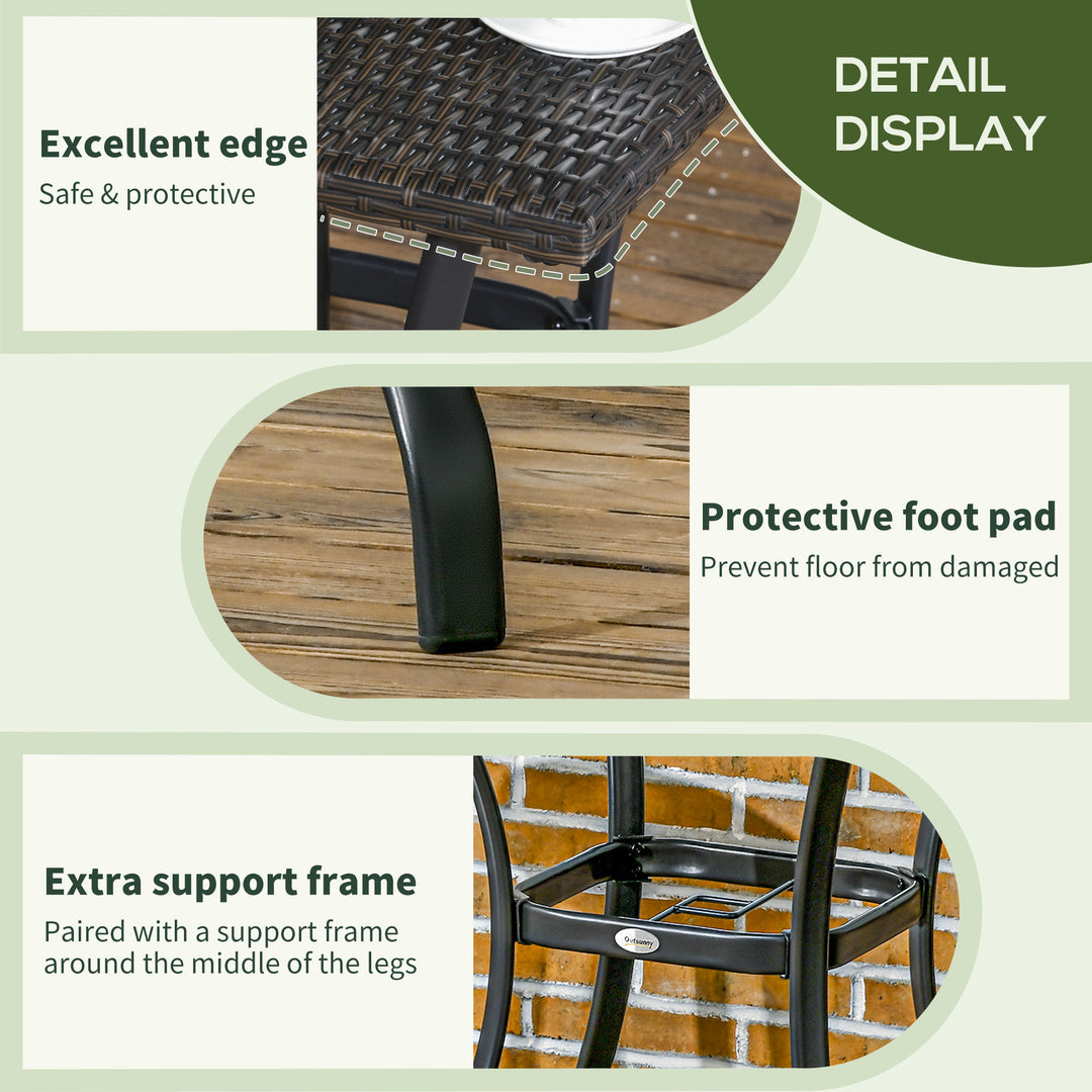 Outsunny Patio Wicker Dining Table with Umbrella Hole, 34 Inch Outdoor PE Rattan Coffee Table with Plastic Board Under the Woven Table Top for Patio, Garden, Balcony, Black