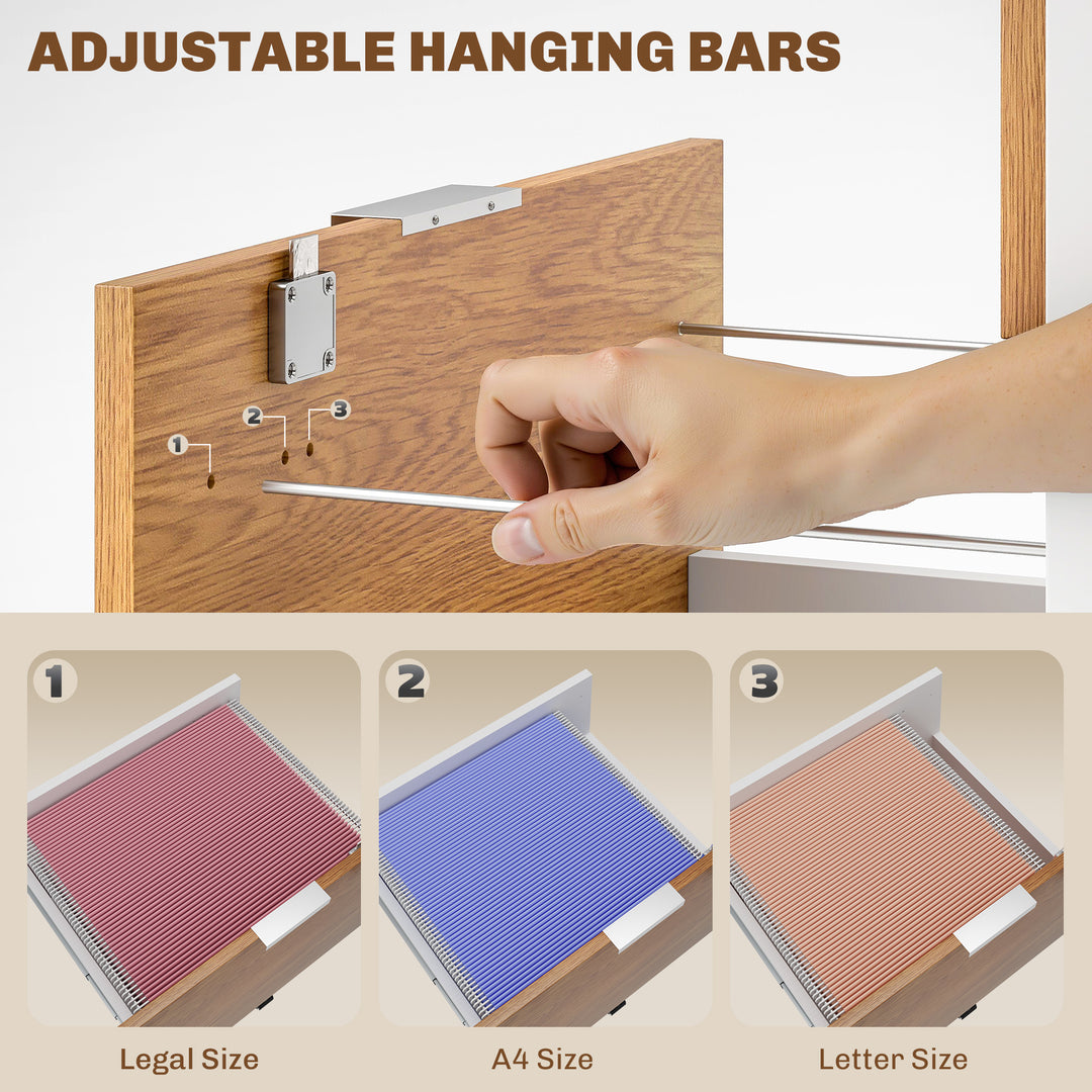 HOMCOM 2 Drawer Small Filing Cabinet Lockable Office Storage Cabinet with Hanging Bars for A4 Legal Letter White Nature Wood