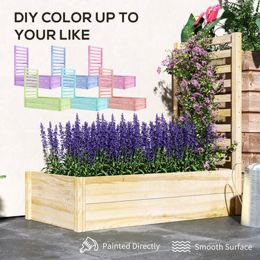 Outsunny Wood Planter Box with Trellis for Climbing Plants, Raised Garden Bed for Outdoor Flowers Herbs, 91"x24"x43", Natural