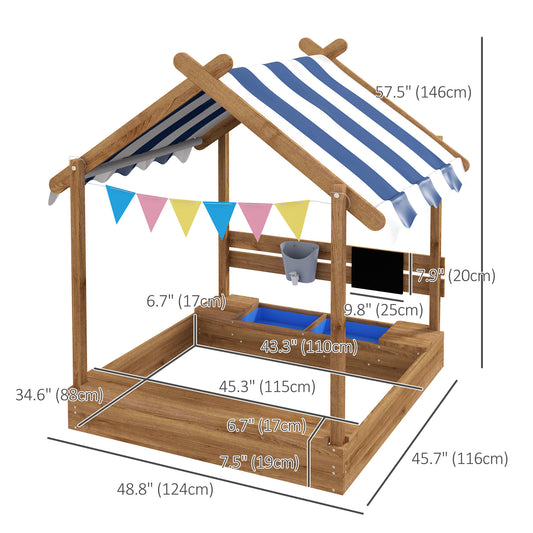 Outsunny Outdoor Wooden Sandbox with Cover for 3-7 Years Old, Backyard, Brown