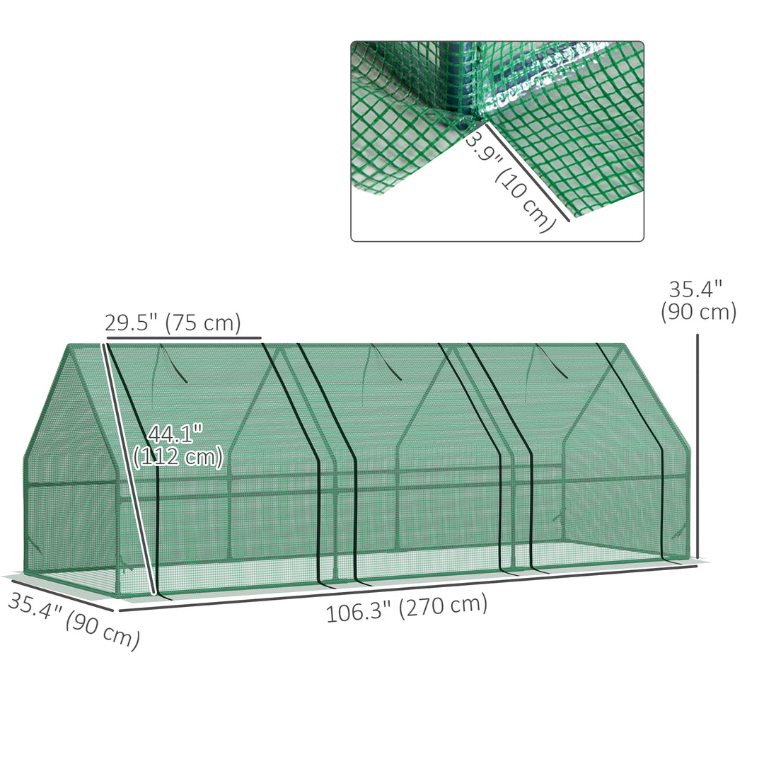 Outsunny 9' x 3' x 3' Portable Mini Greenhouse Tunnel Growing Tent Plants Flower Warm House w/ Zippered Roll-up Doors, PE Cover, Green