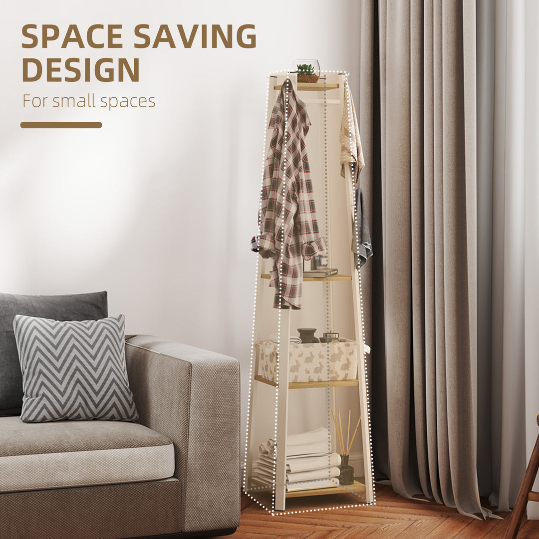 HOMCOM Clothes Rack with Storage, Garment Rack with 8 Hooks and 3-Tier Shelf, Clothes Stand for Bedroom, Entryway, Oak