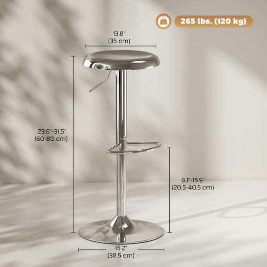 HOMCOM Steel Bar Stools Set of 2, Adjustable Counter Height Round Breakfast Barstools, Industrial Swivel Bar Chairs, Silver