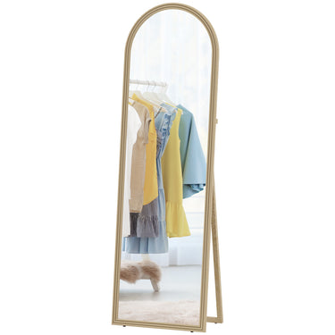 HOMCOM 64" x 21" Full Length Mirror, Free Standing, Leaning or Wall, Arched Full Body Mirror with Faux Stone Frame, Beige