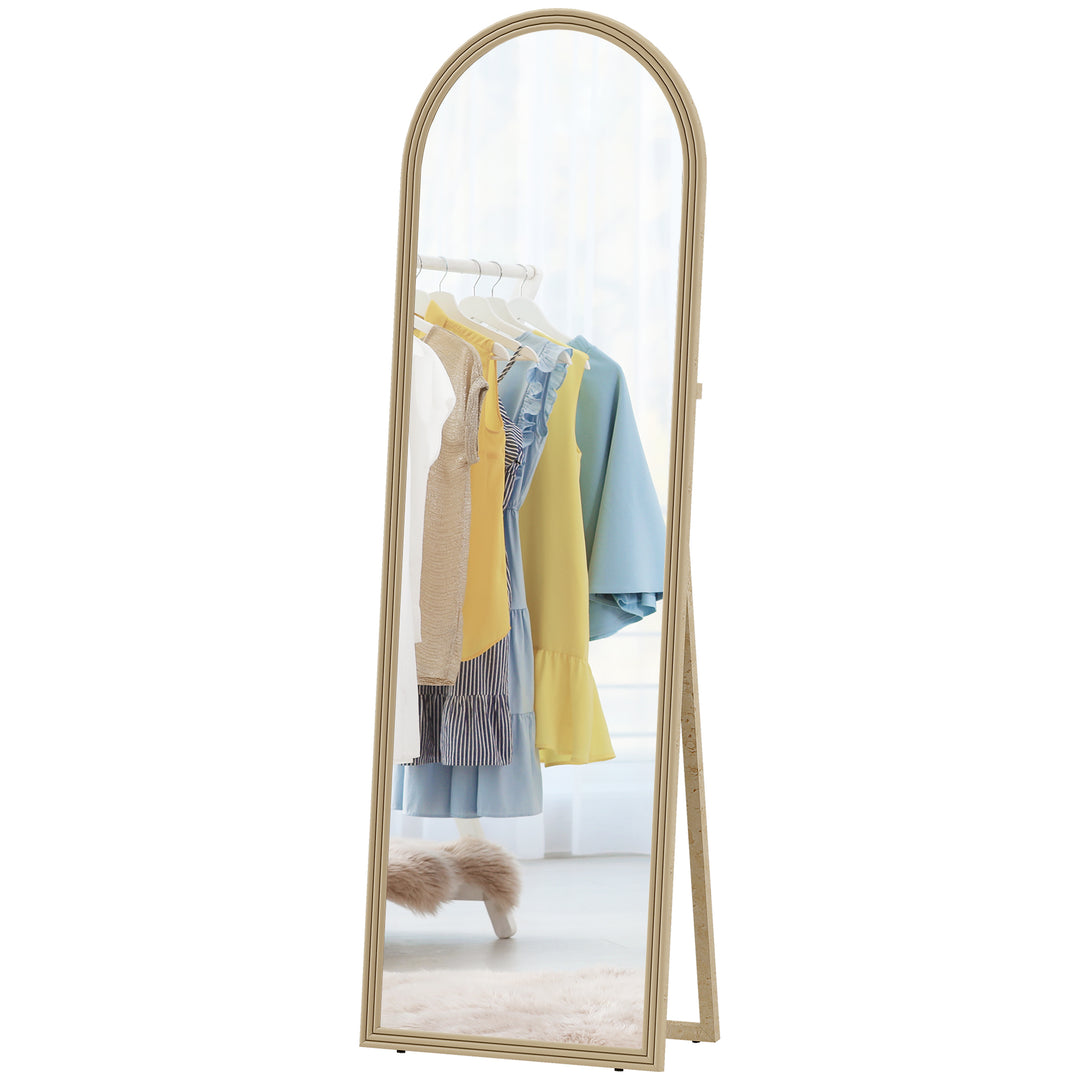 HOMCOM 64" x 21" Full Length Mirror, Free Standing, Leaning or Wall, Arched Full Body Mirror with Faux Stone Frame, Beige