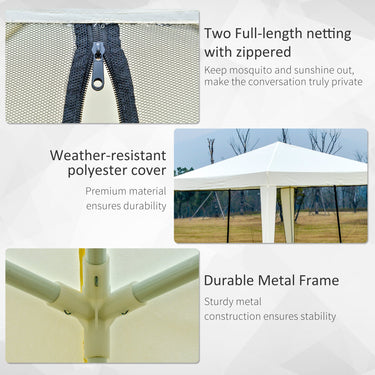 Outsunny 10x10ft Gazebo Tent Pop Up Canopy Tent Netting Patio Canopy Outdoor Party Activity Sun Shade Garden Sun Shelter w/ Mesh Screen Walls Beige