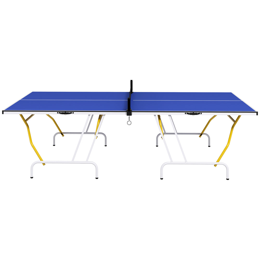 Soozier 9' x 5' Full Size Table Tennis Table, Folding Ping Pong Table with Paddles and Balls, Blue