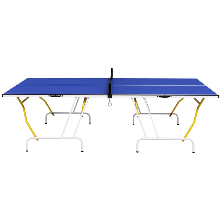 Soozier 9' x 5' Full Size Table Tennis Table, Folding Ping Pong Table with Paddles and Balls, Blue