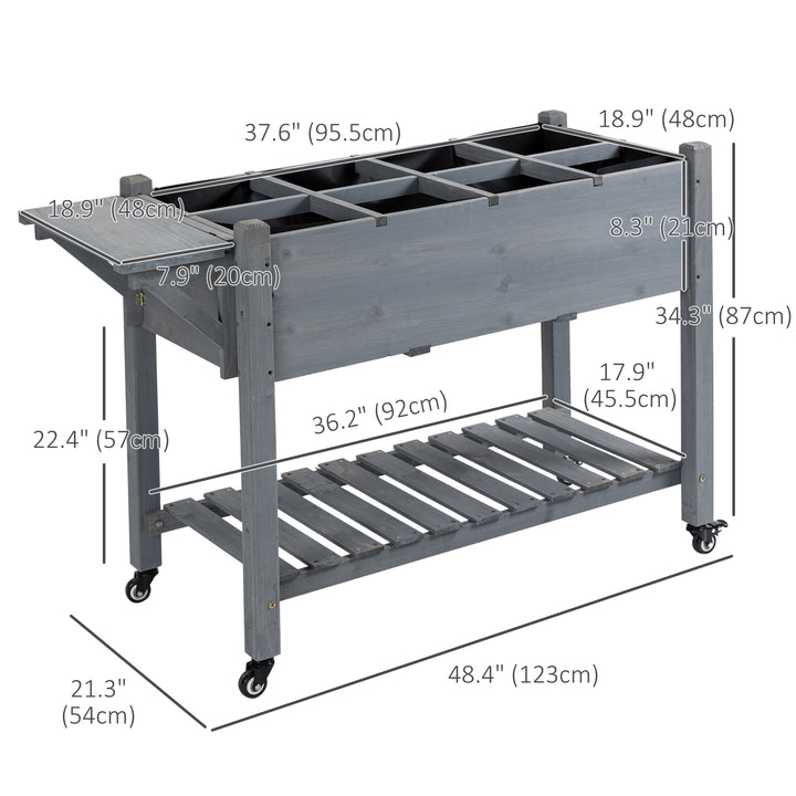 Outsunny Raised Garden Bed with 8 Grids and Storage Shelf, Elevated Planter Box with Legs, for Vegetables Flowers Herbs, Grey