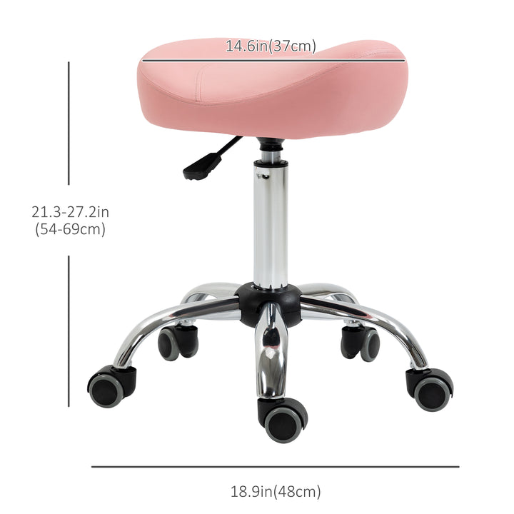 HOMCOM Saddle Stool, Height Adjustable Rolling Salon Chair with PU Leather for Massage, Spa, Clinic, Beauty and Tattoo, White