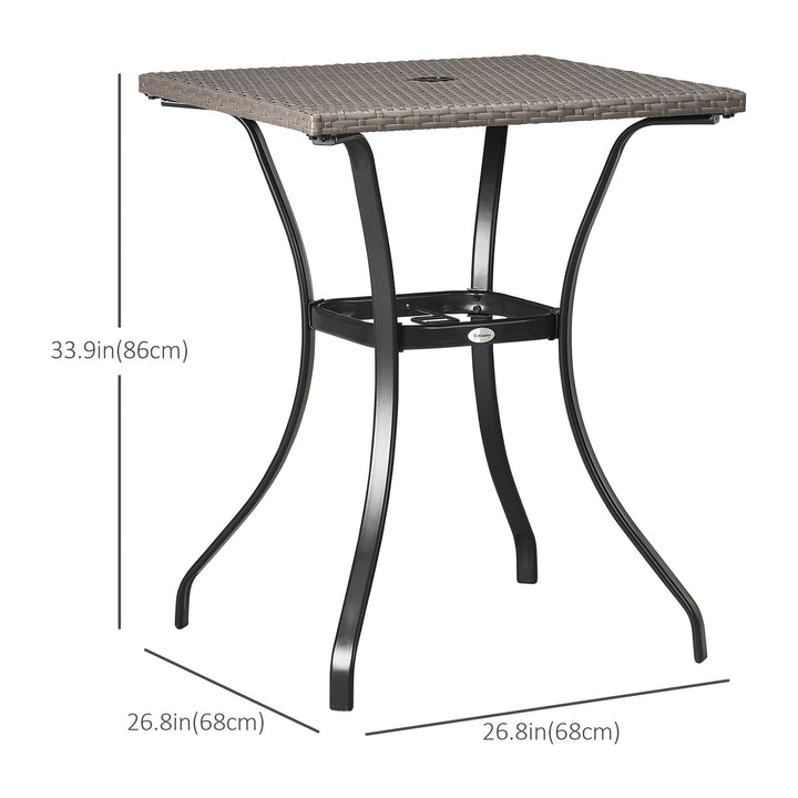 Outsunny Patio Wicker Dining Table with Umbrella Hole, 34 Inch Outdoor PE Rattan Coffee Table with Plastic Board Under the Woven Table Top for Patio, Garden, Balcony, Black