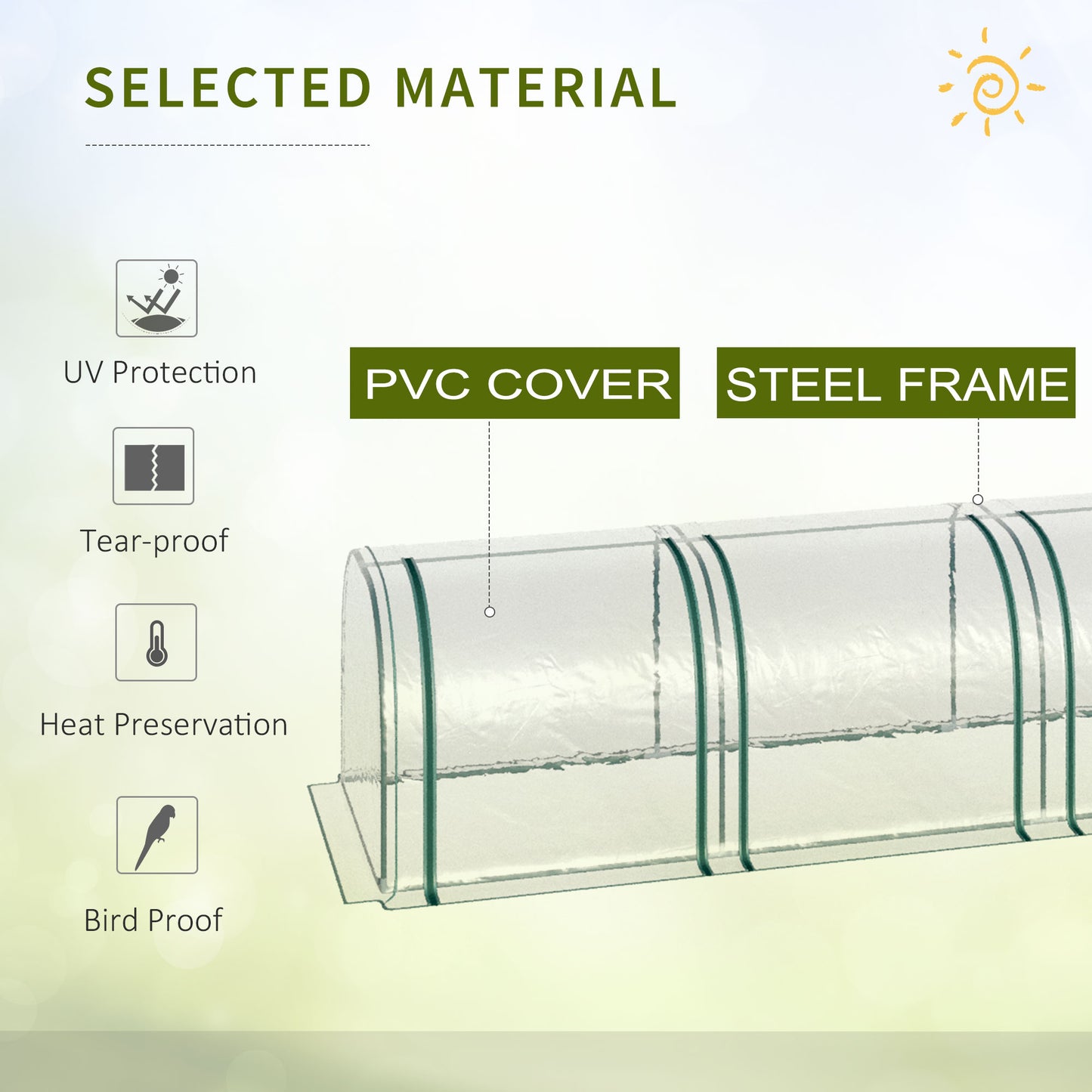 Outsunny 138"x39"x32" Transparent PVC Mini Tunnel Greenhouse Garden Green Grow Shed Portable Plant Flower Warm House Steel Frame Zipped Doors