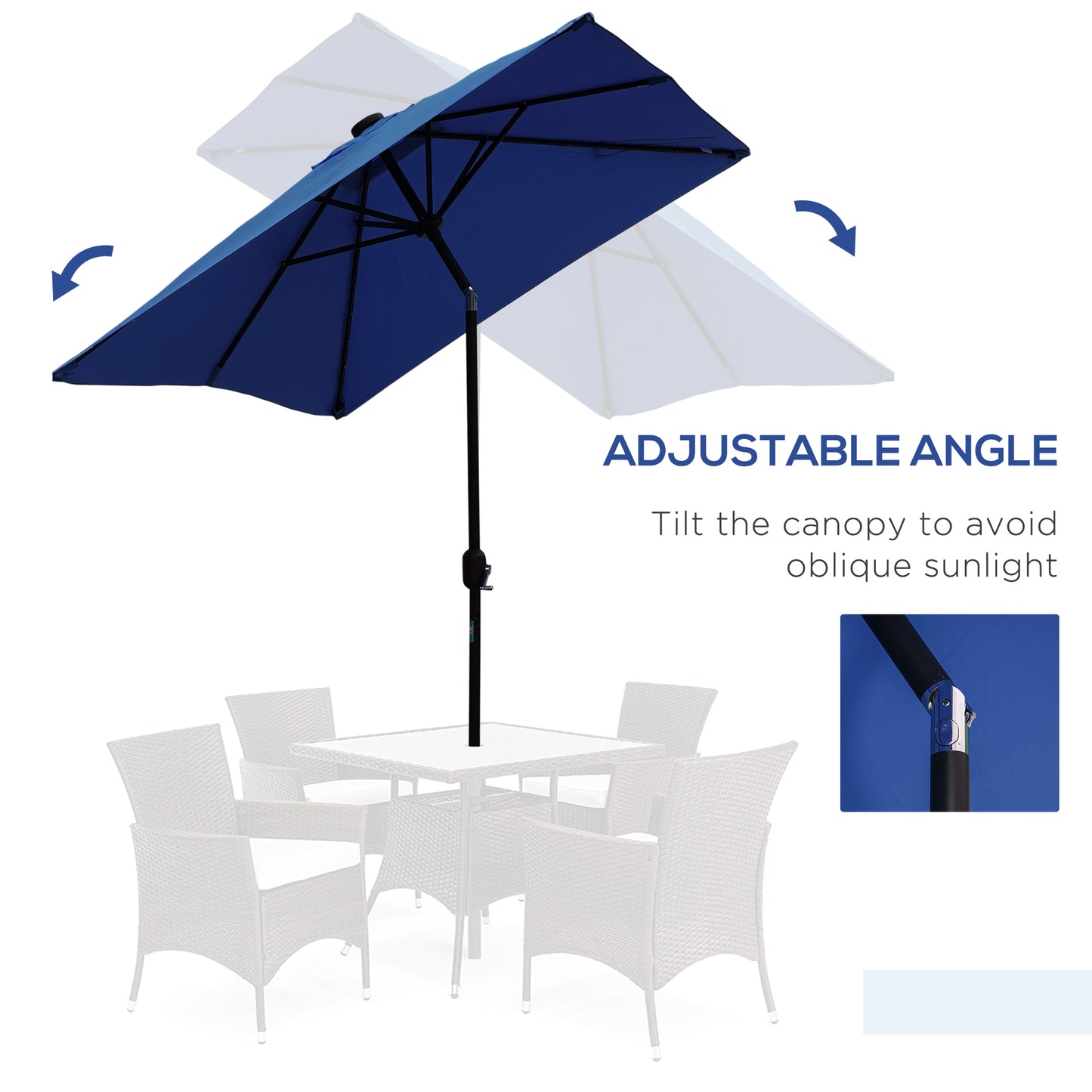 Outsunny 6' x 10' Patio Umbrella with 22 LED Solar Lights and Tilt, Rectangular Outdoor Table Umbrella with Crank, Beige