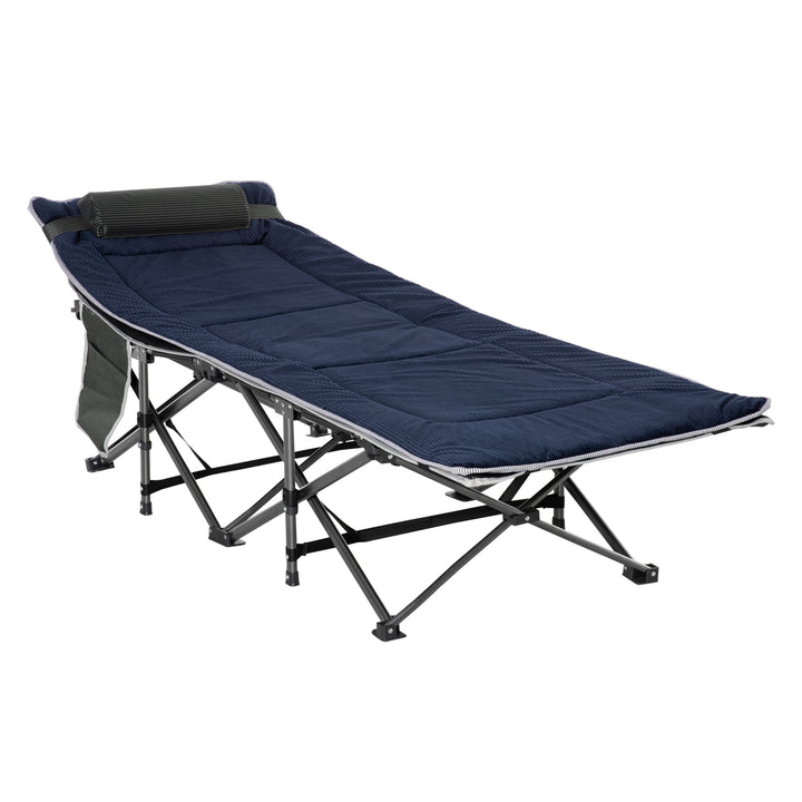 Outsunny Folding Camping Cot with Mattress & Pillow, Double Layer Oxford Heavy Duty Sleeping Cot with Carry Bag Light Grey