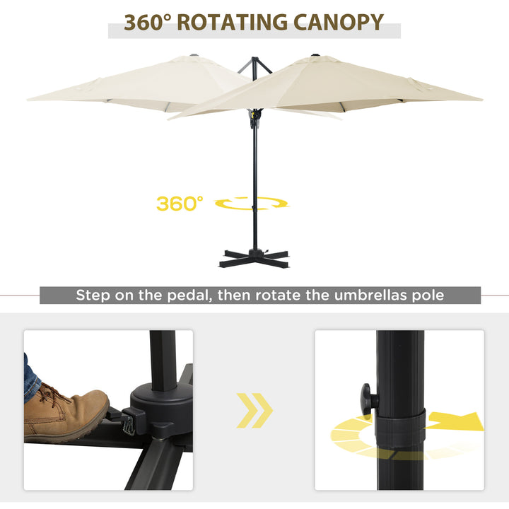 Outsunny 8' x 8' Square Patio Hanging Offset Umbrella with 360° Rotation, Aluminum Outdoor Cantilever Parasol with Crank & Tilt, Sun Canopy Shelter with Cross Base, Wine Red
