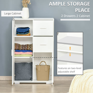 HOMCOM Storage Cabinet with 2 Drawers and 2 Cabinet Free Standing, Kitchen Cabinet Sideboard Buffet Table for Living Room, White