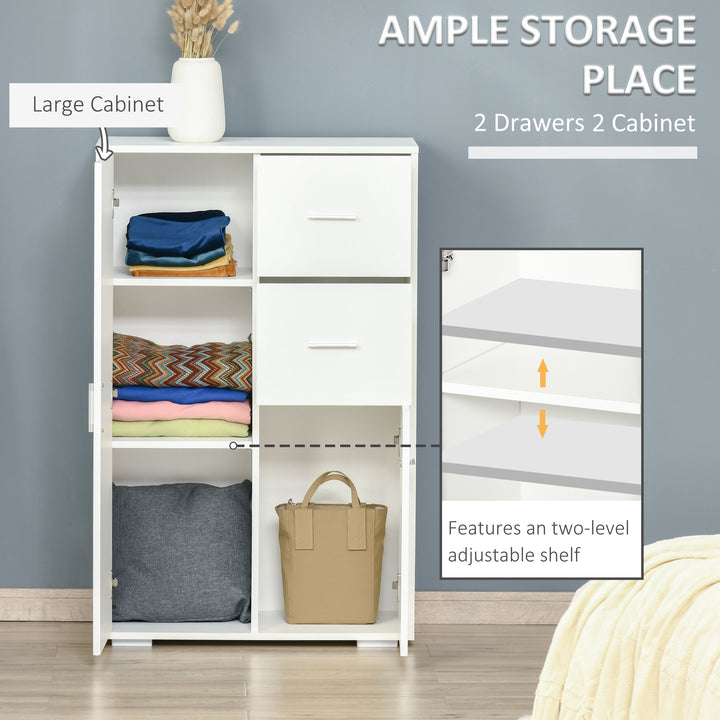 HOMCOM Storage Cabinet with 2 Drawers and 2 Cabinet Free Standing, Kitchen Cabinet Sideboard Buffet Table for Living Room, White