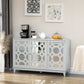 HOMCOM Sideboard Kitchen Buffet Table with 3 Mirrored Doors, 2 Cabinets  and Adjustable Shelf, Gray